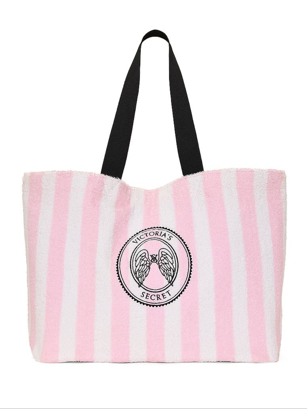 NWT Victoria's Secret Angel Essentials Terry Tote Bag - Pink & White Stripes - Picture 2 of 13